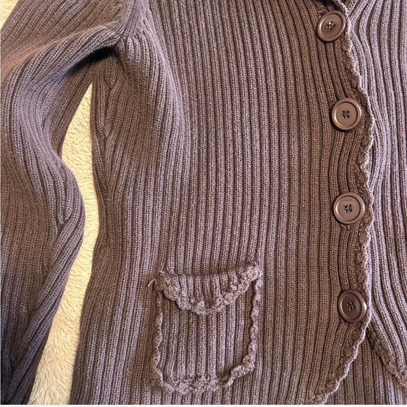 Brown Ribbed Cardigan Sweater - Picture 4 of 6